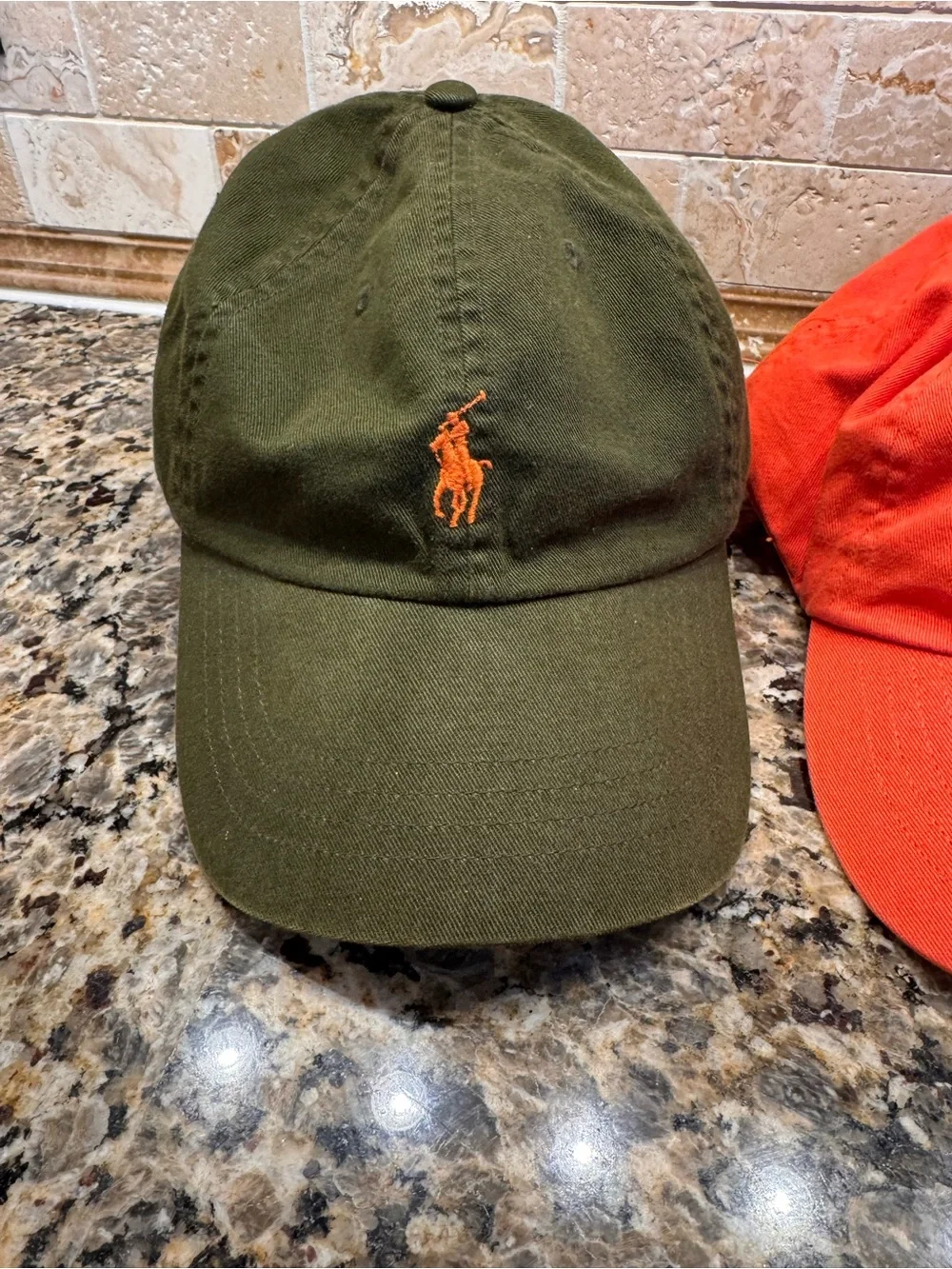 (2) Ralph Lauren Baseball Caps Olive Green & Orange Cotton - Picture 2 of 12
